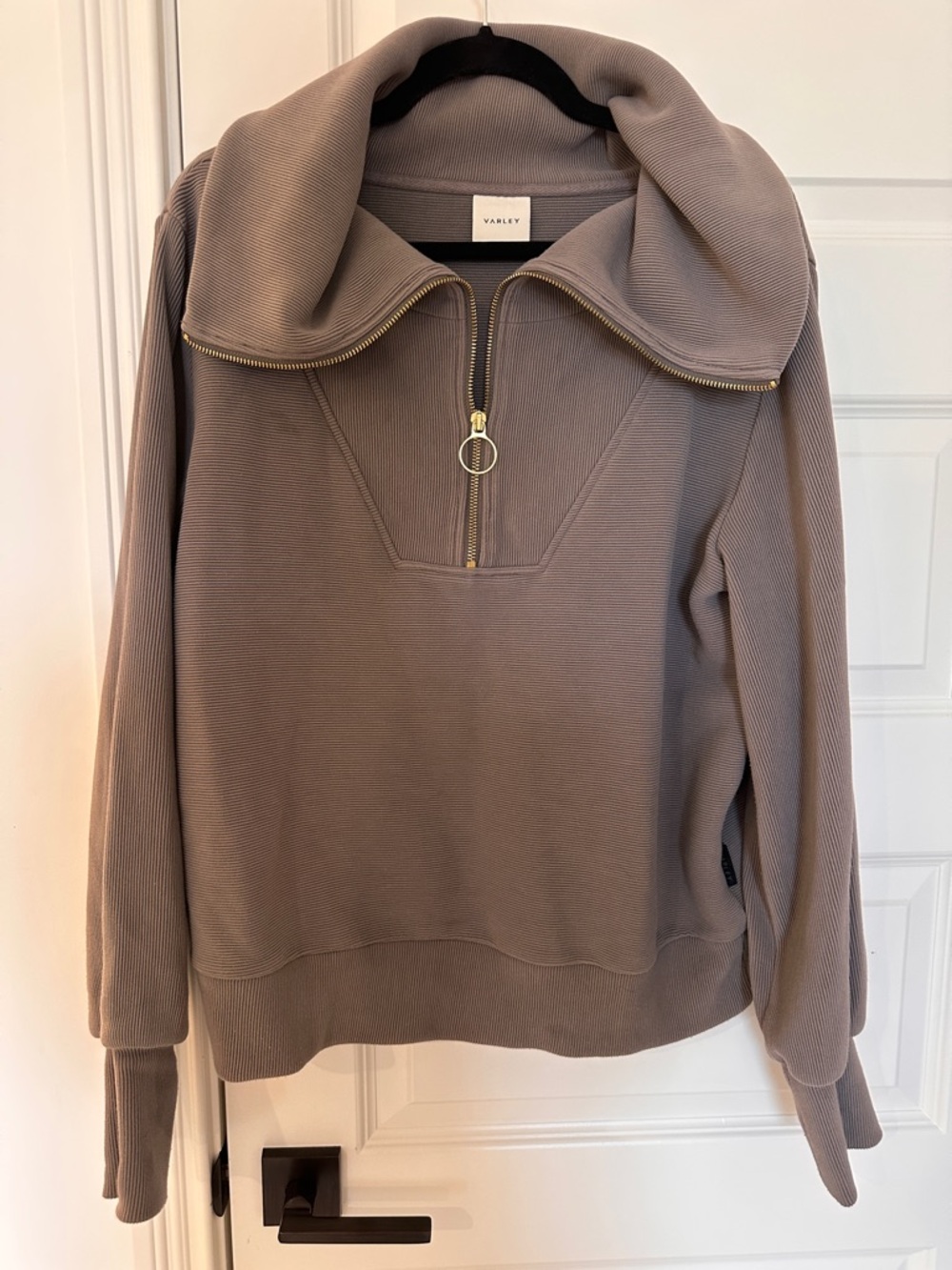 Varley Taupe Half-Zip Funnel Neck Pullover with Gold Zipper